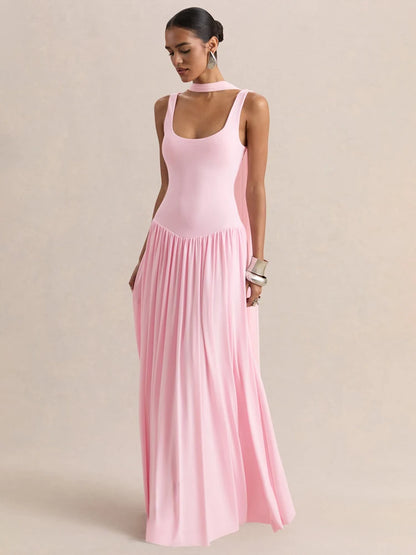 vestido largo sin mangas con cuello en U