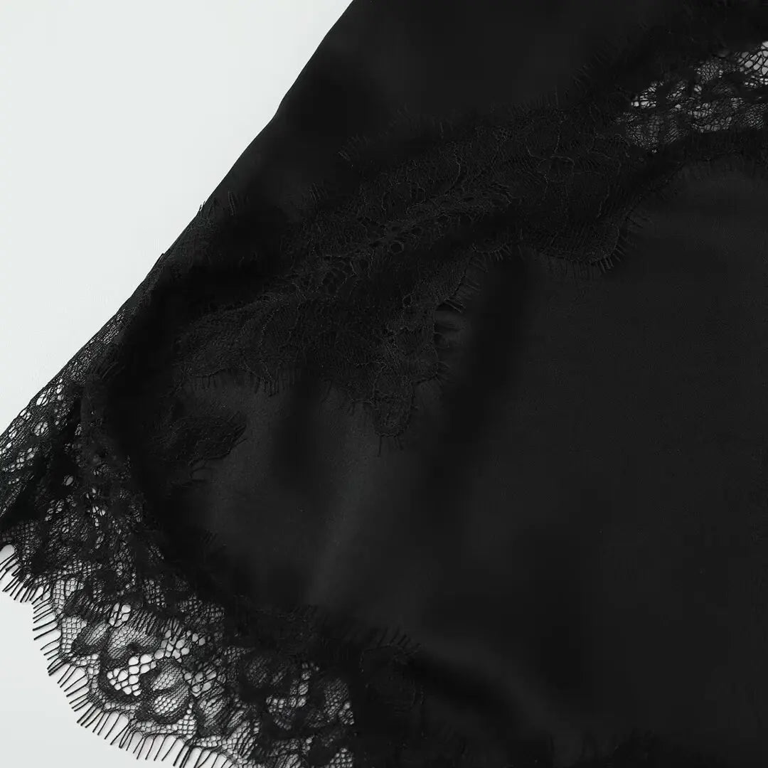 Women's tops lace trim ruffle asymmetrical hem