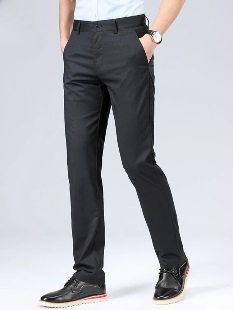 Pantalones de lino rectos, de sastrería Social, tela de negocios, antiarrugas