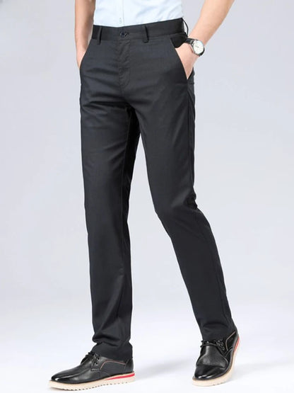 Pantalones de lino rectos, de sastrería Social, tela de negocios, antiarrugas