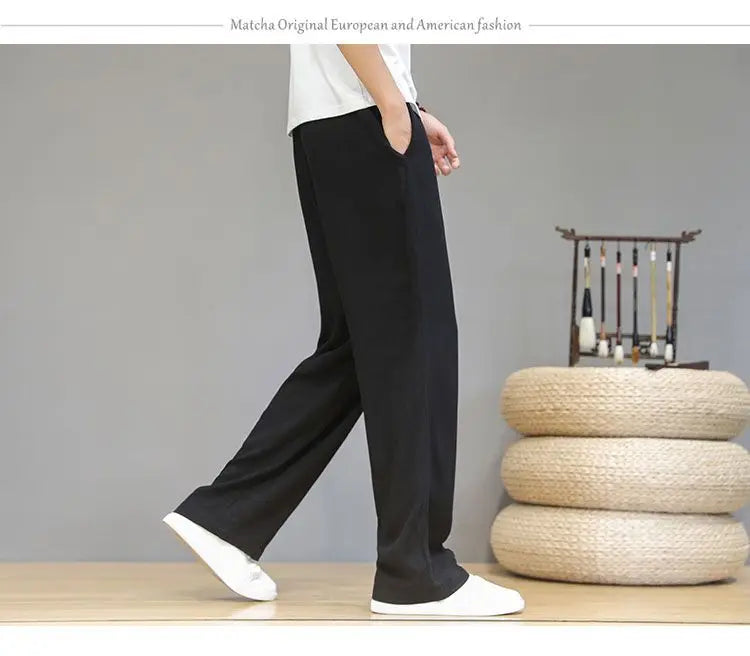 Linen Pants with Straight Cut, Elastic Waist