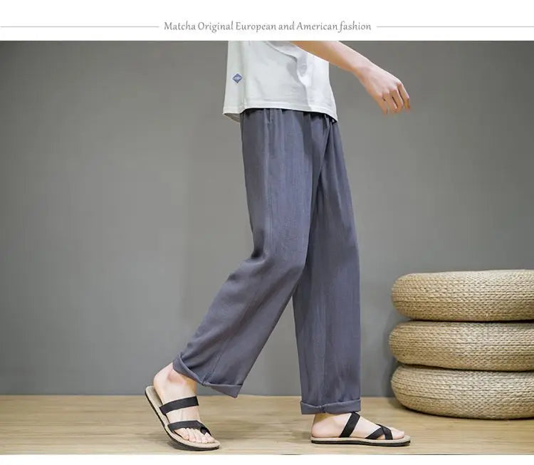 Linen Pants with Straight Cut, Elastic Waist