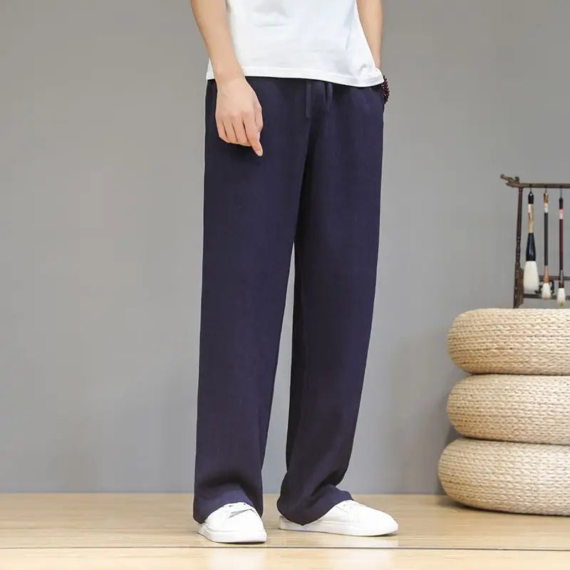Linen Pants with Straight Cut, Elastic Waist