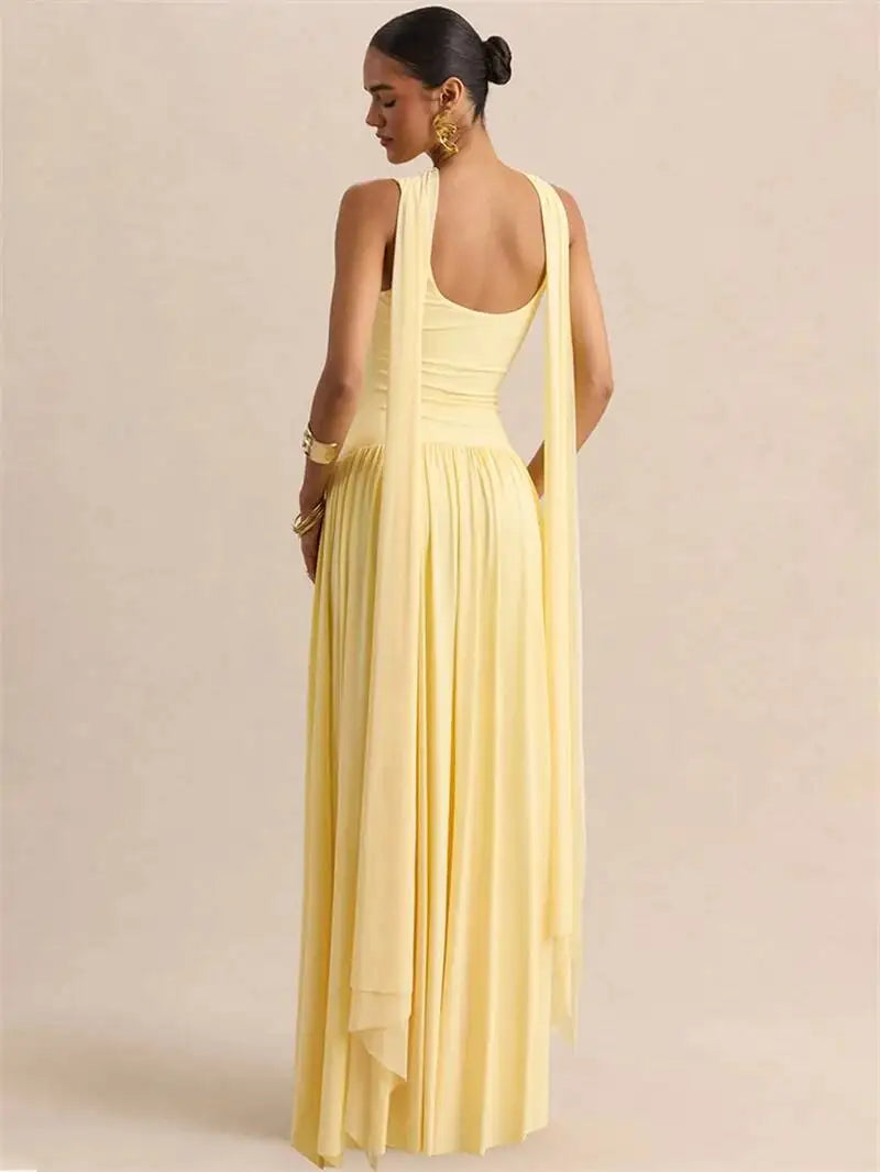 Sexy U-Neck Backless Shawl Long Dress