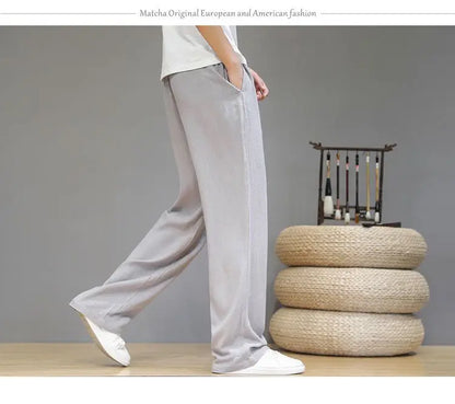 Linen Pants with Straight Cut, Elastic Waist