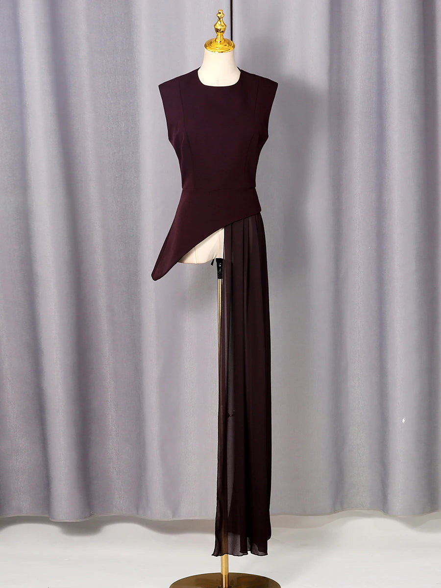 elegant high-waisted sleeveless round neck blouse