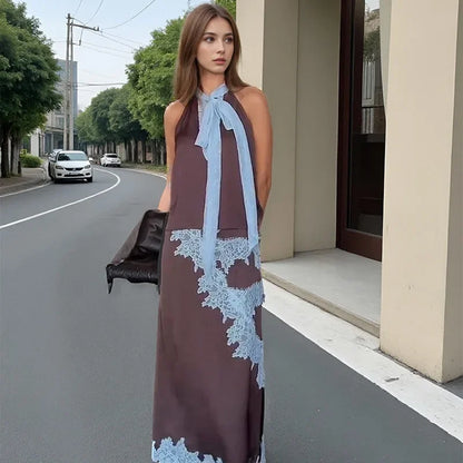 Patchwork lace long skirt suit