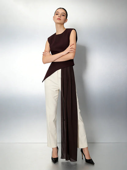 elegant high-waisted sleeveless round neck blouse