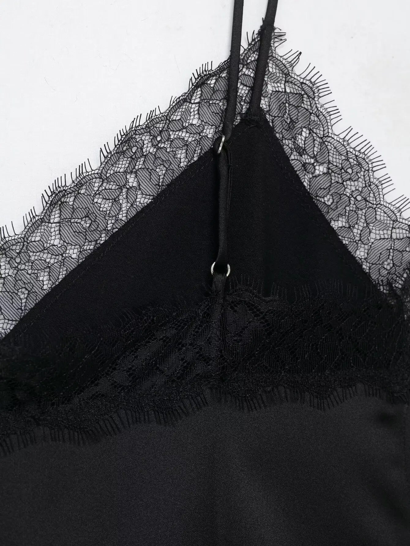Sexy Satin Cami Top with Lace Trim
