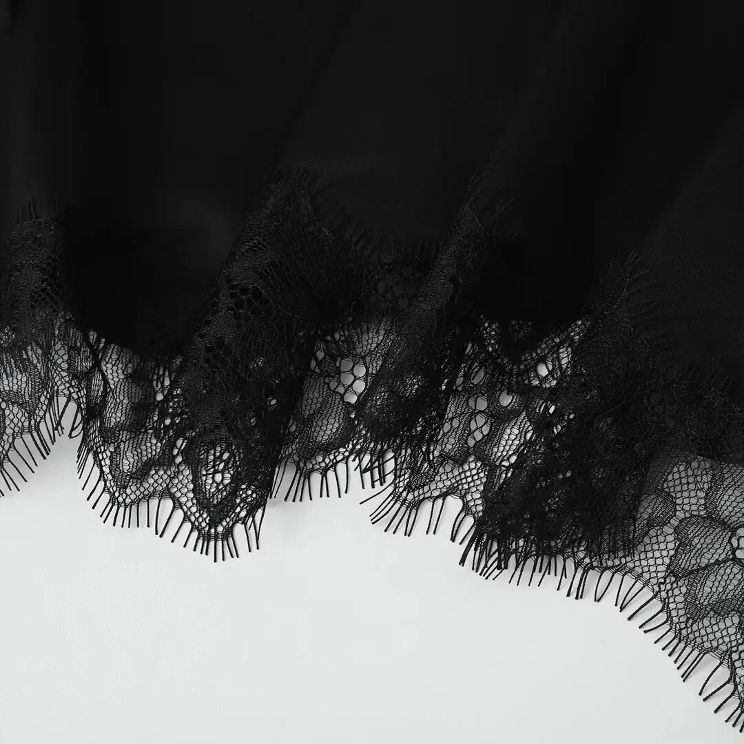 Women's tops lace trim ruffle asymmetrical hem