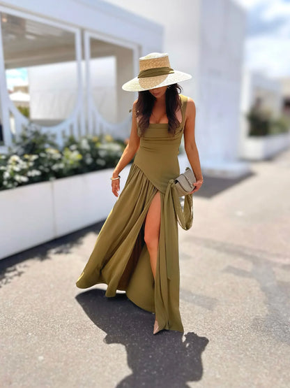 Elegant Olive Green Long Dress