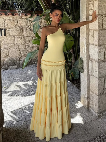vestido espalda descubierta Sexy volantes elegante plisado Maxi