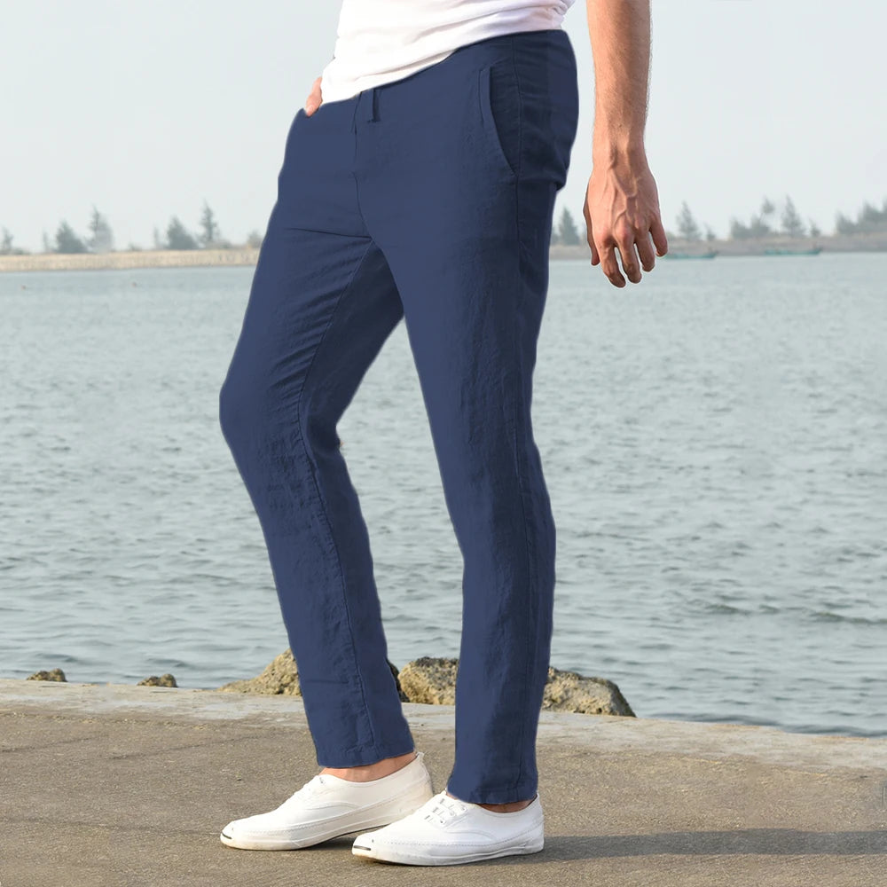Solid color linen and cotton trousers
