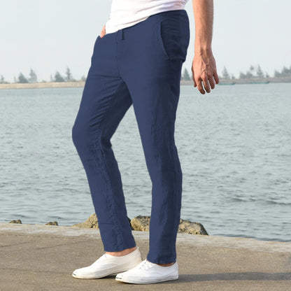 Solid color linen and cotton trousers