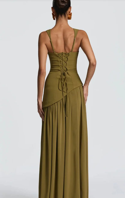 Elegant Olive Green Long Dress