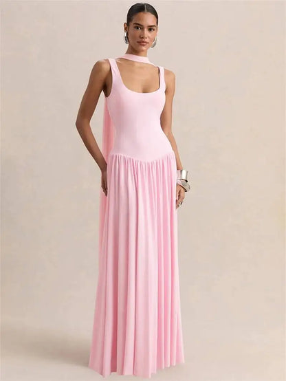 Sexy U-Neck Backless Shawl Long Dress