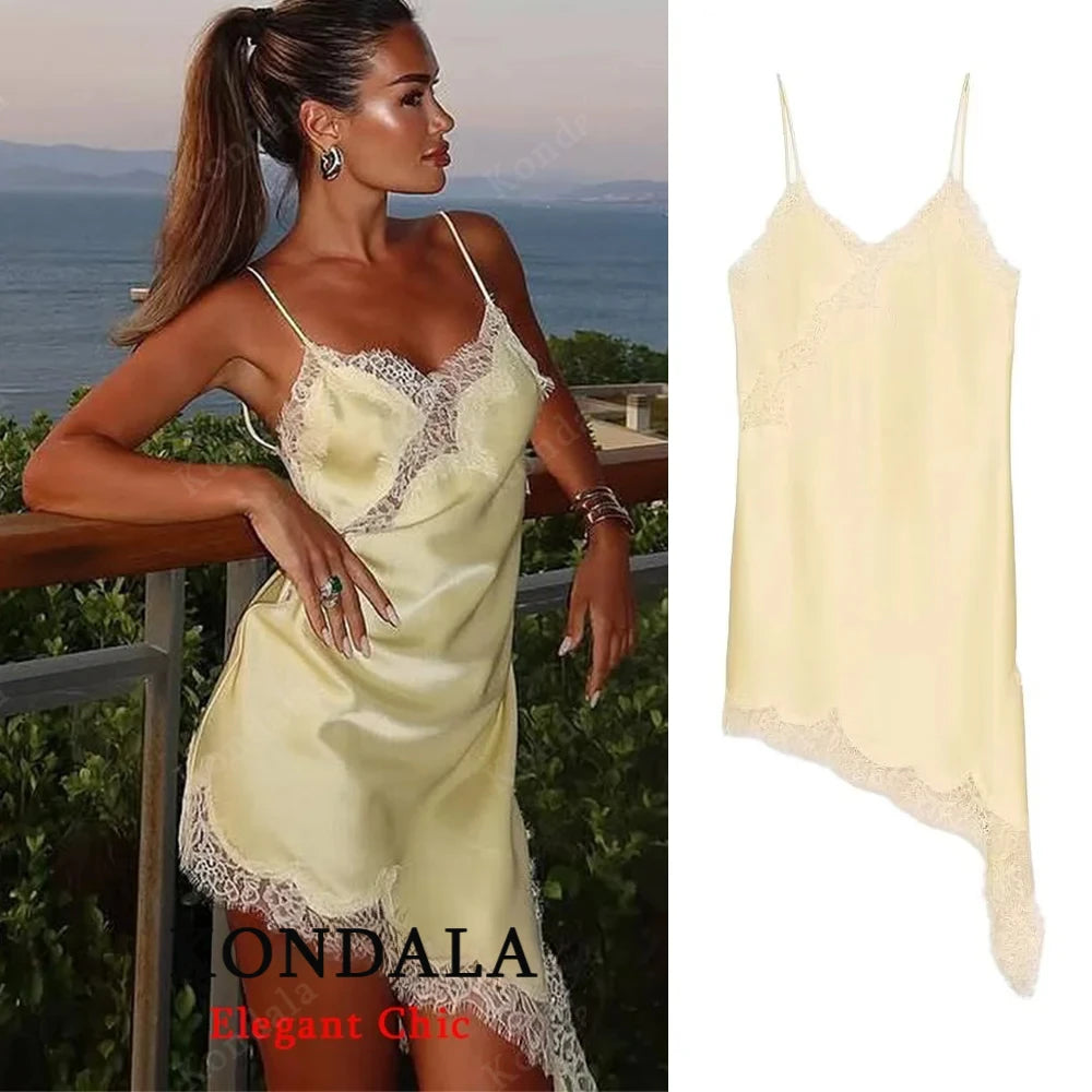 Women's tops lace trim ruffle asymmetrical hem