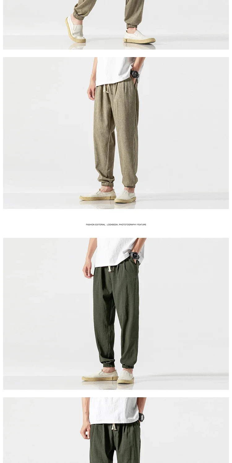 Pantalones Harem informales de lino y algodón