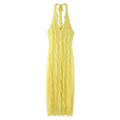 vestido con volantes Casual ajustado sin mangas Midi