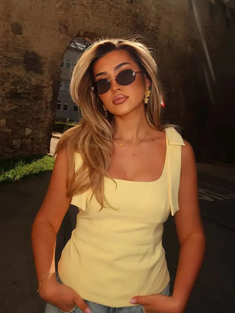 Tops verano Sexy sin mangas arco cuello cuadrado