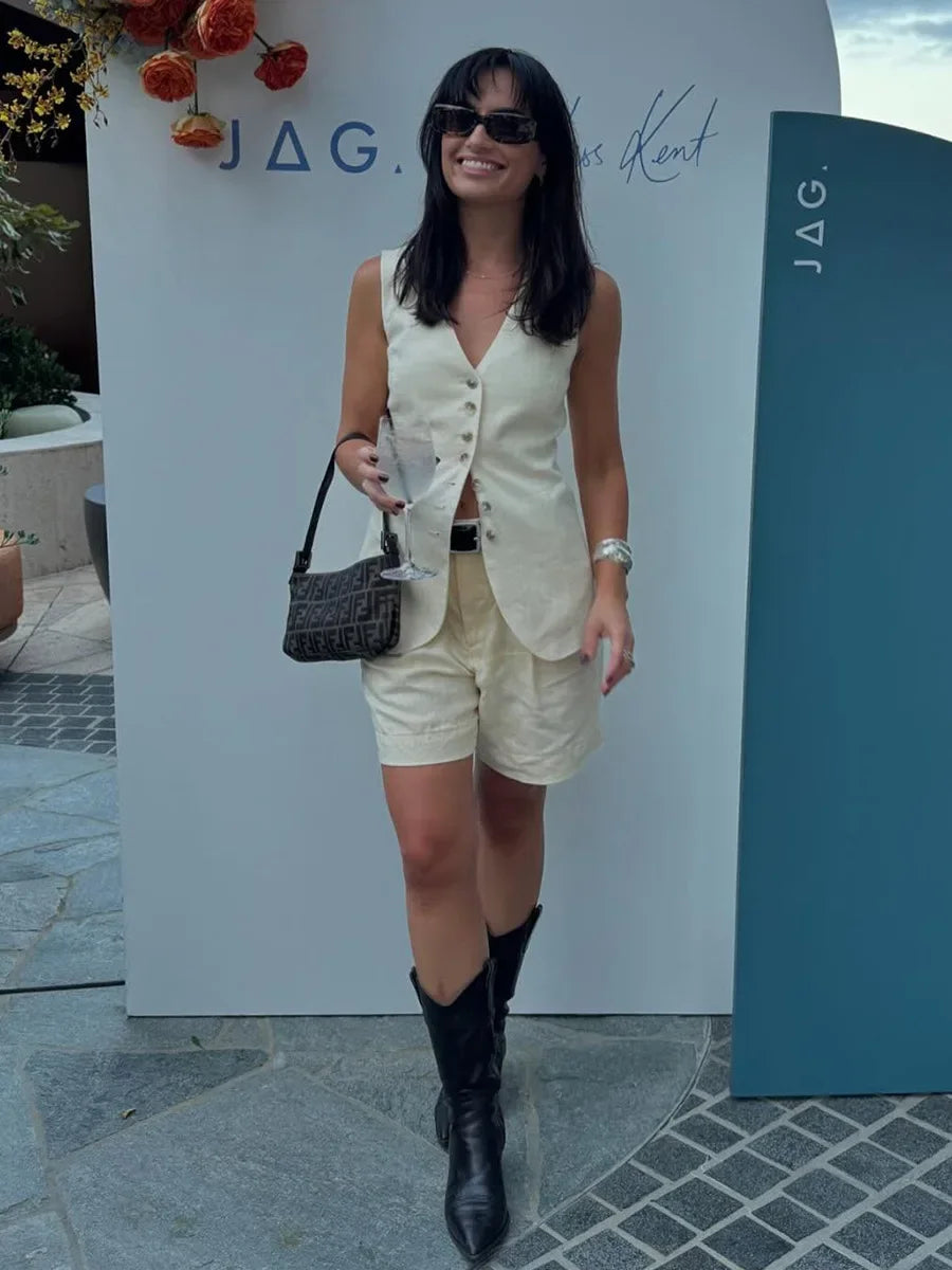 Smart casual linen shorts and waistcoat set