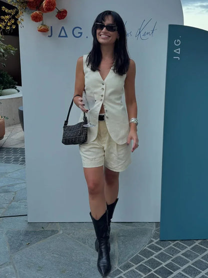 Smart casual linen shorts and waistcoat set