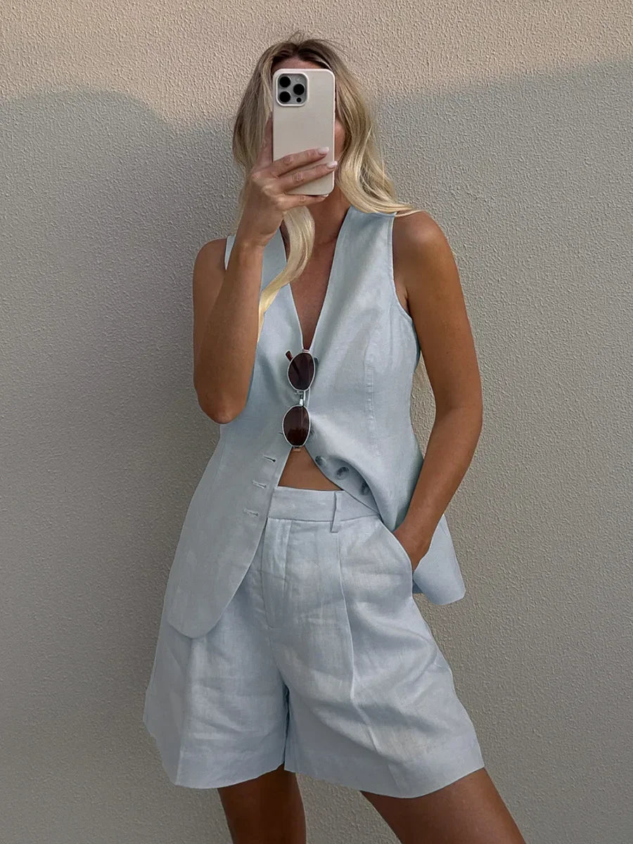 Smart casual linen shorts and waistcoat set