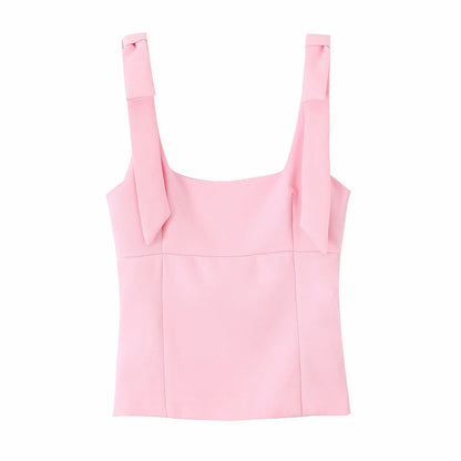 Tops verano Sexy sin mangas arco cuello cuadrado
