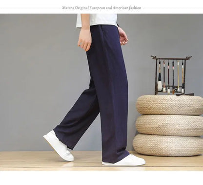 Linen Pants with Straight Cut, Elastic Waist