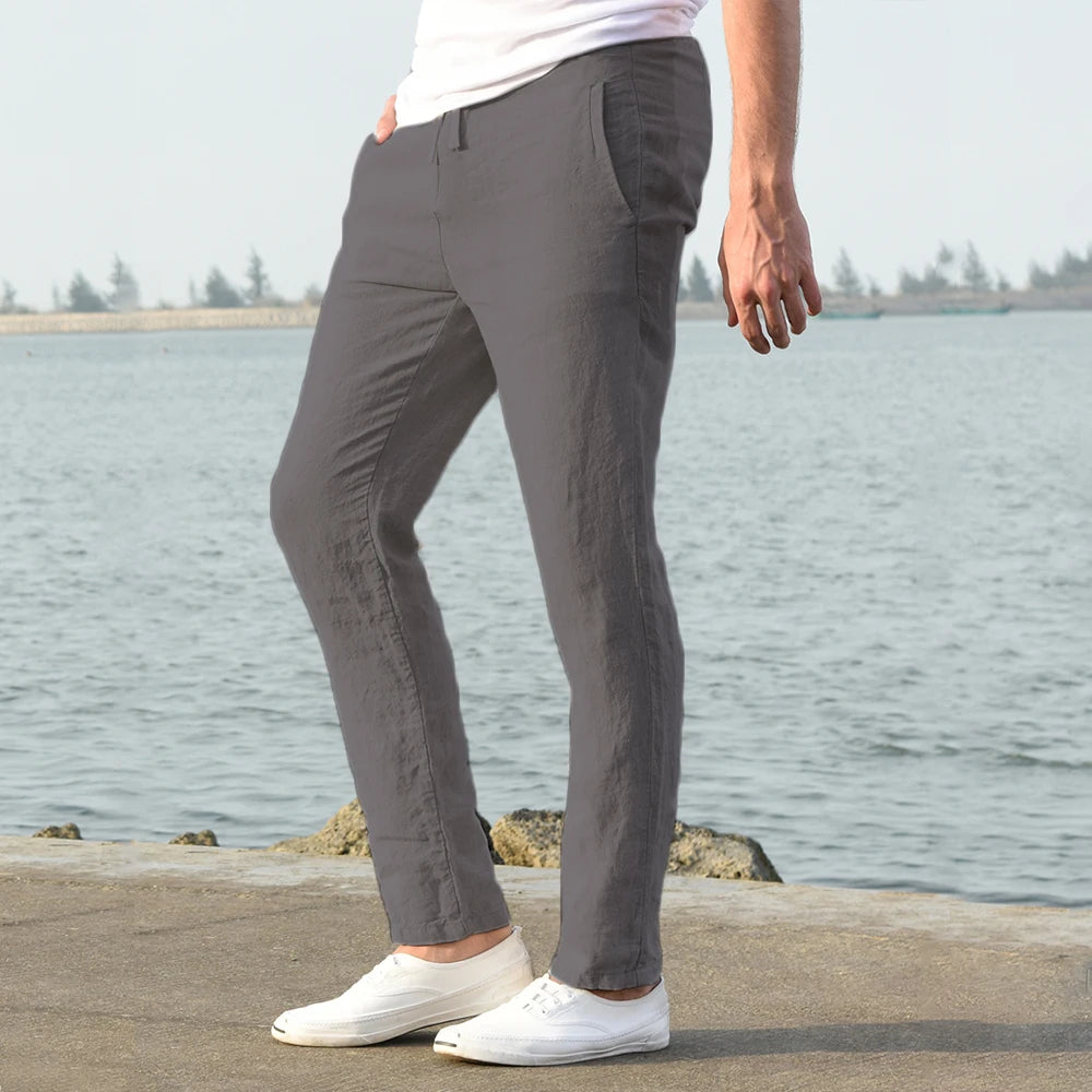 Solid color linen and cotton trousers