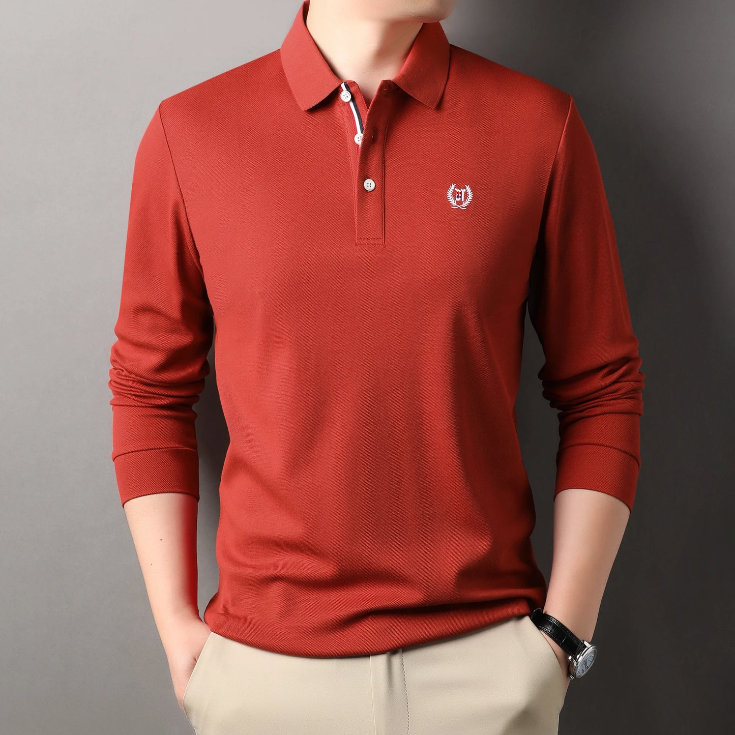 Polo de manga larga de algodón de seda