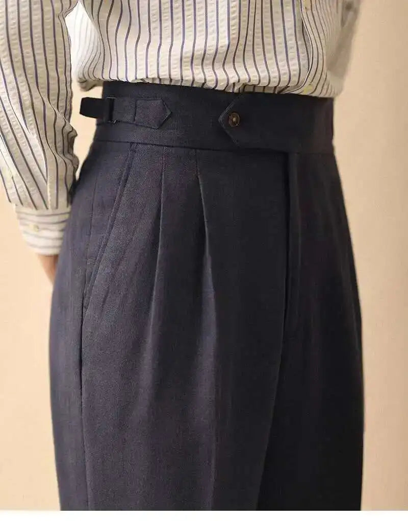 Pantalón de negocios con hebilla de París, drapeado