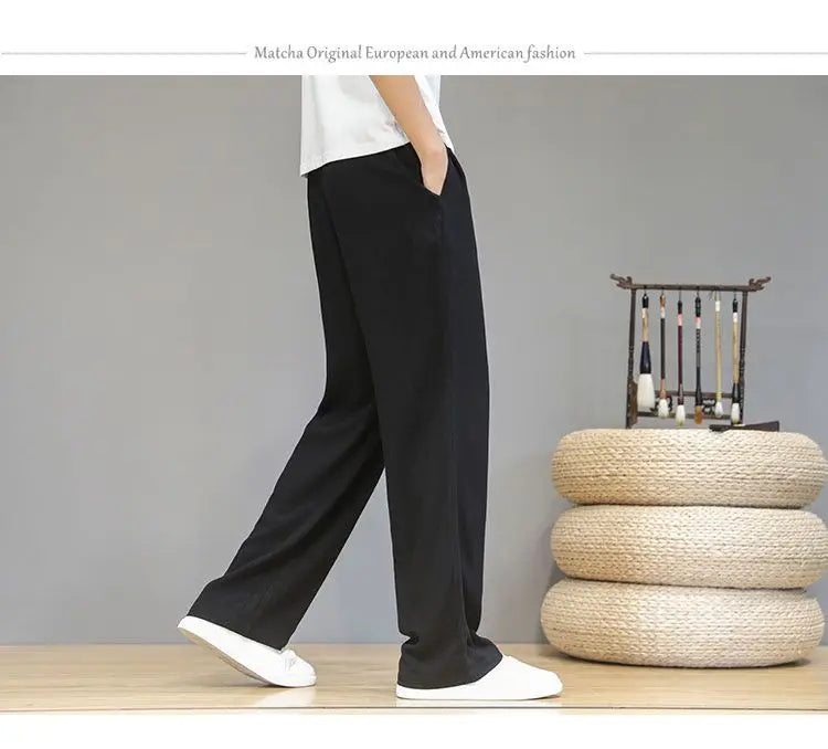 Linen Pants with Straight Cut, Elastic Waist