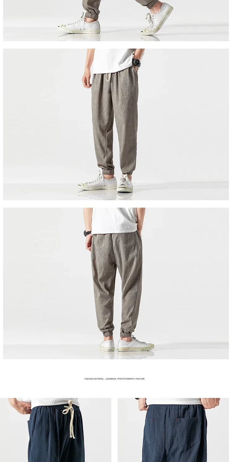 Pantalones Harem informales de lino y algodón