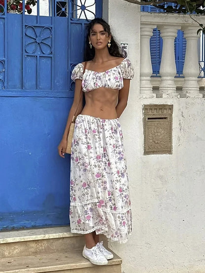 2-piece white spring outfit for women, sexy cotton matching set, lace skirt set, summer beach vacation dress, female outfit 2025