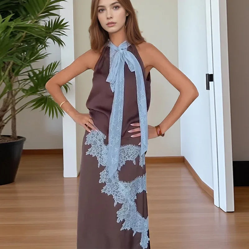 Patchwork lace long skirt suit