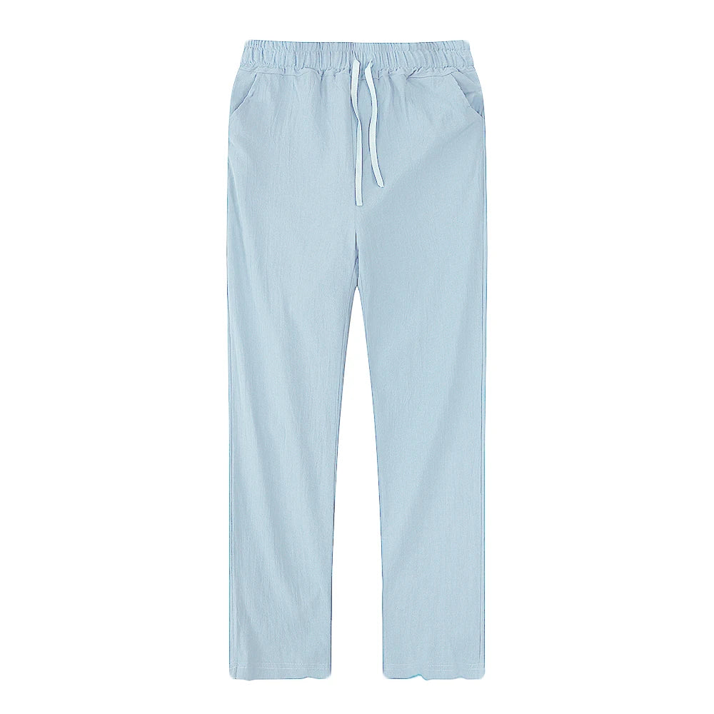 Solid color linen and cotton trousers