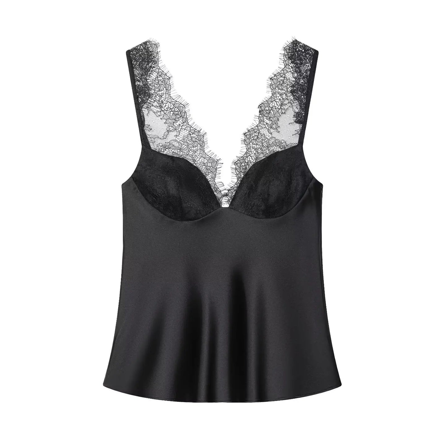 Satin lace cami with spaghetti straps