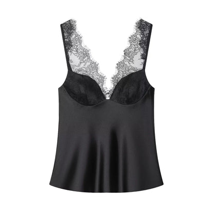 Satin lace cami with spaghetti straps