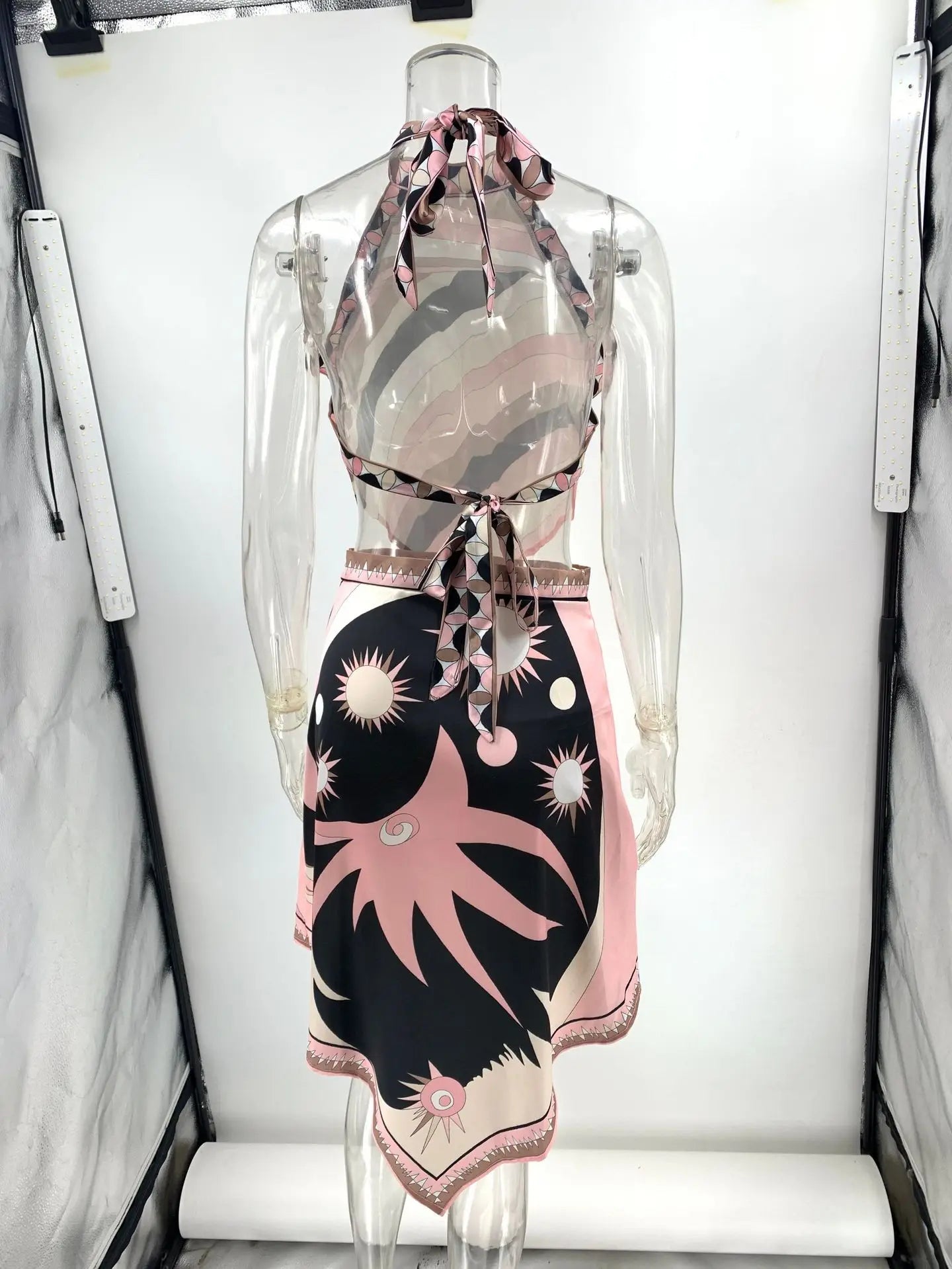 Halter Printed Miniskirt Sets Sexy Sleeveless Top