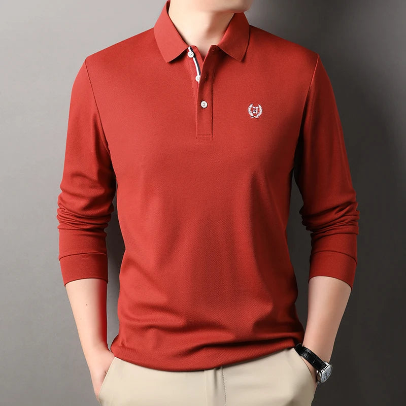 Polo de manga larga de algodón de seda