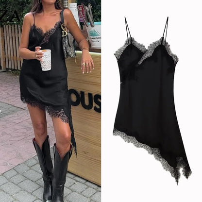 Lace panel slip dress