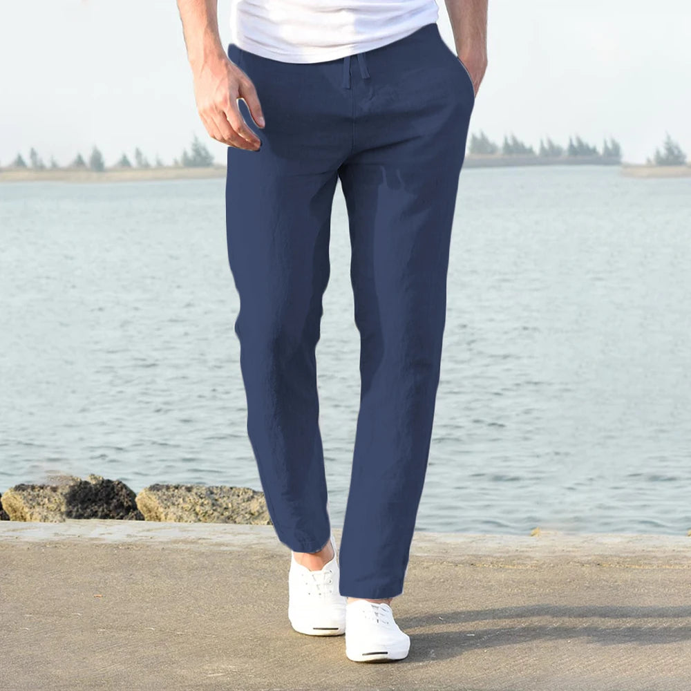 Solid color linen and cotton trousers