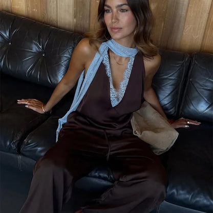 Patchwork lace long skirt suit