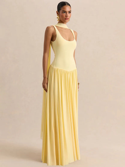 Sexy U-Neck Backless Shawl Long Dress