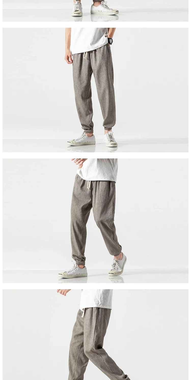 Pantalones Harem informales de lino y algodón