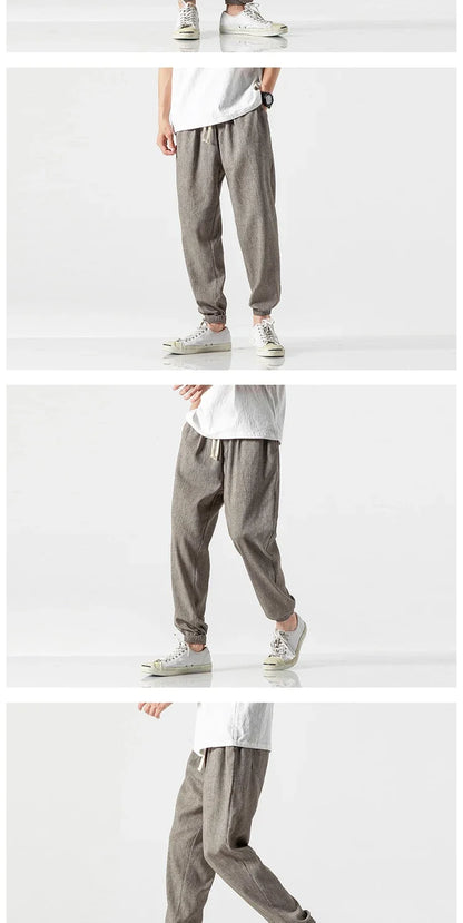 Pantalones Harem informales de lino y algodón