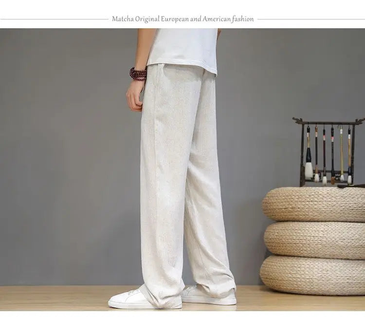 Linen Pants with Straight Cut, Elastic Waist