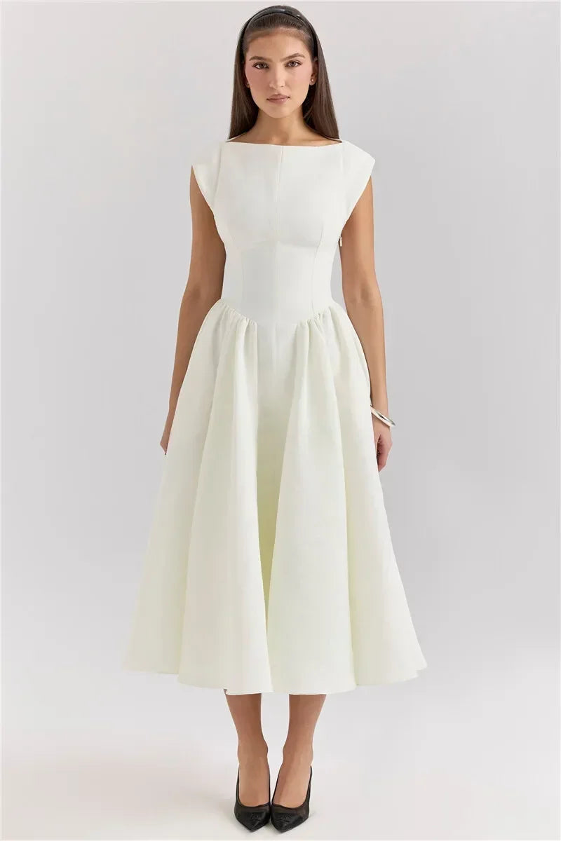 Elegant Dress with Cape Sleeve and Open Back