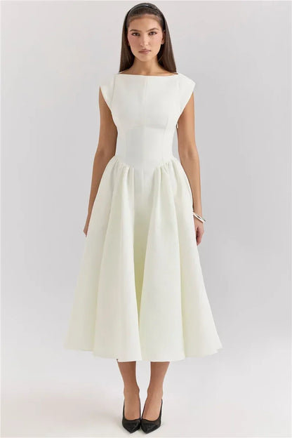 Elegant Dress with Cape Sleeve and Open Back
